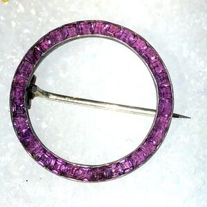 Antique Victorian circle pin channel set Amethyst ? gemstone 935  silver